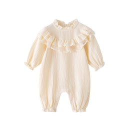 Infants Girls Beige Self Design Cotton Rompers