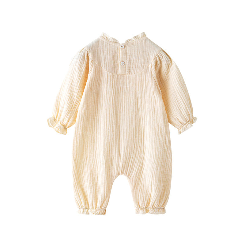 Infants Girls Beige Self Design Cotton Rompers