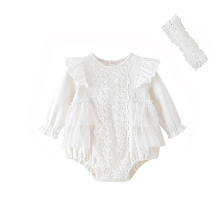 White Infants Girls Self Design Cotton Romper