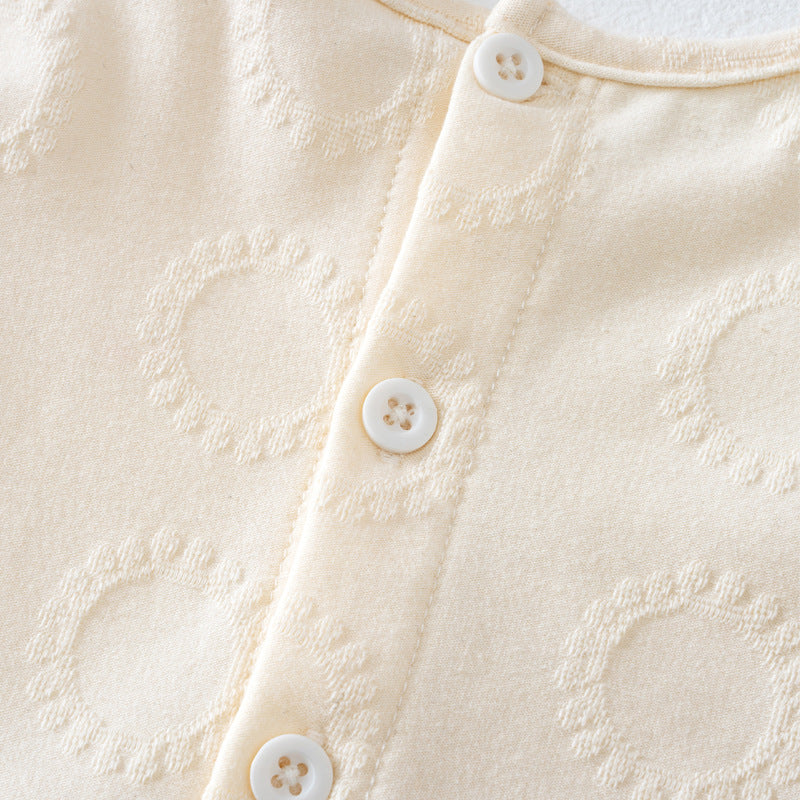 Infant Girls Beige Self Design Cotton Rompers With Cap