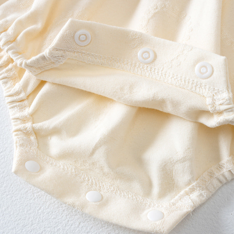 Infant Girls Beige Self Design Cotton Rompers With Cap