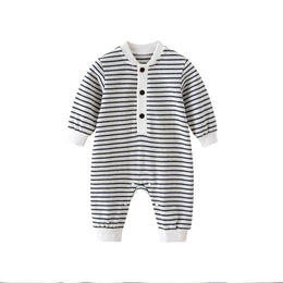 Infant Boys White Striped Cotton Rompers