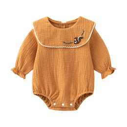 Infant Girls Brown Embroidered Detail Cotton Bodysuit