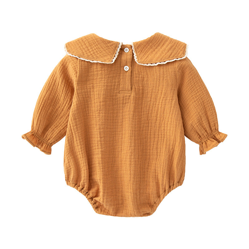 Infant Girls Brown Embroidered Detail Cotton Bodysuit