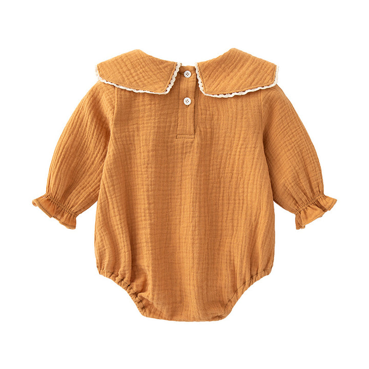 Infant Girls Brown Embroidered Detail Cotton Bodysuit