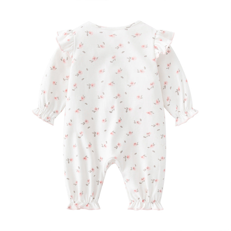 Infant Girls White Floral Printed Cotton Romper