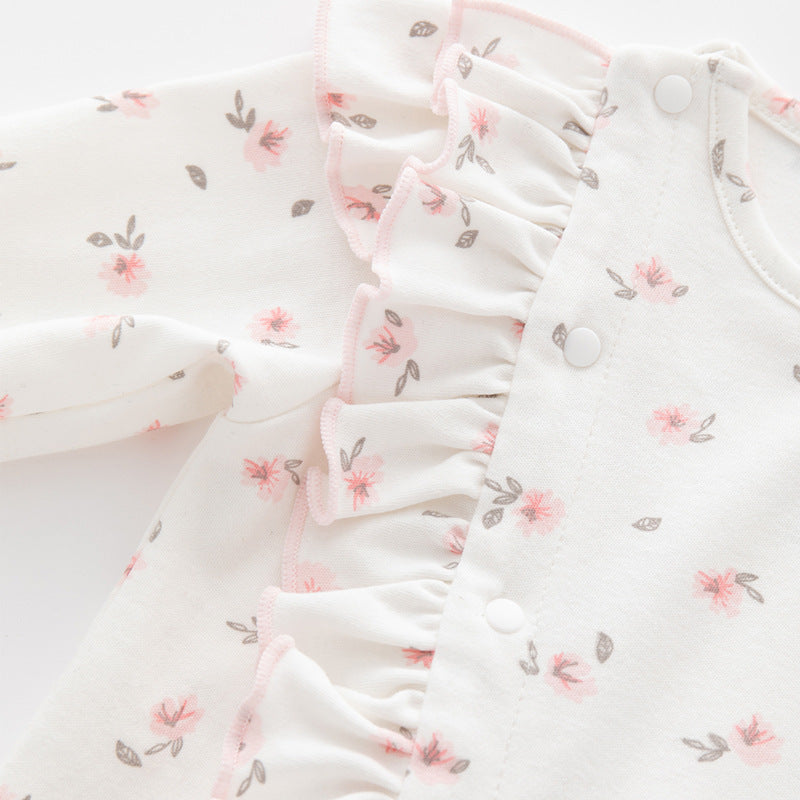 Infant Girls White Floral Printed Cotton Romper