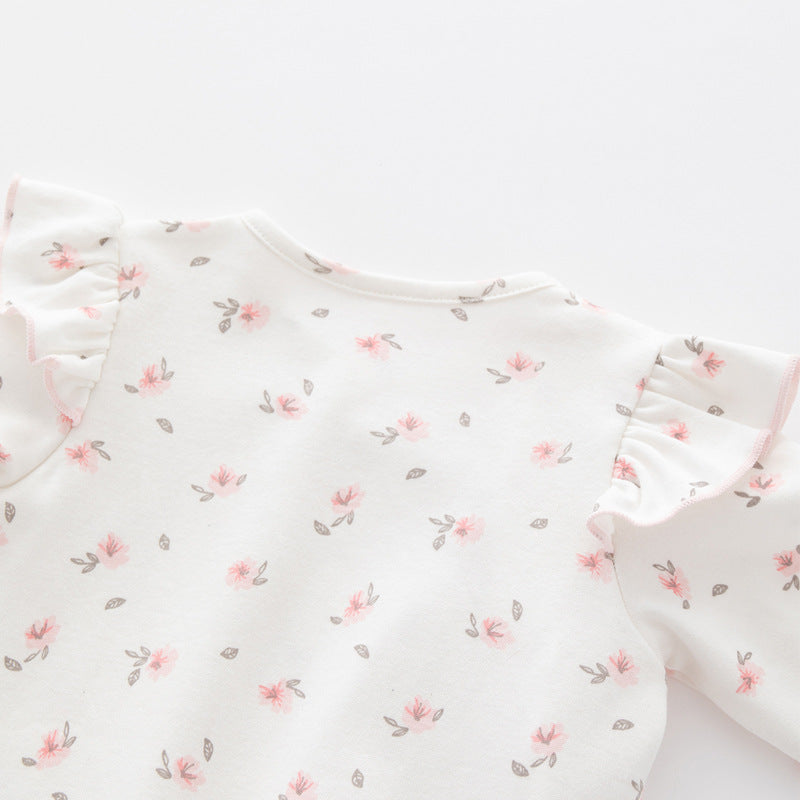 Infant Girls White Floral Printed Cotton Romper