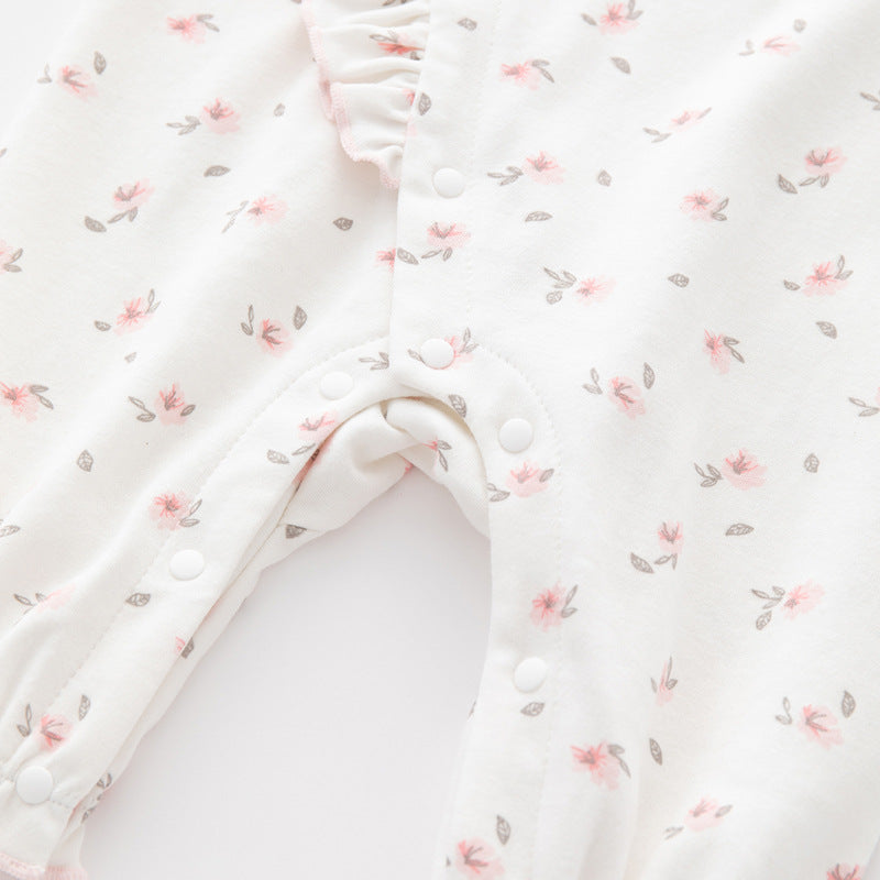 Infant Girls White Floral Printed Cotton Romper