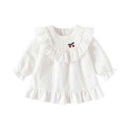 Girls White Self Design A-Line Cotton Dress