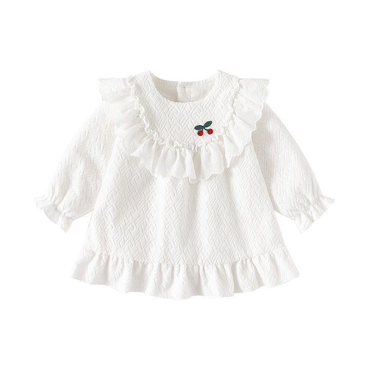 Girls White Self Design A-Line Cotton Dress