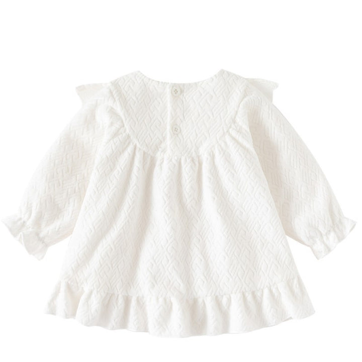 Girls White Self Design A-Line Cotton Dress