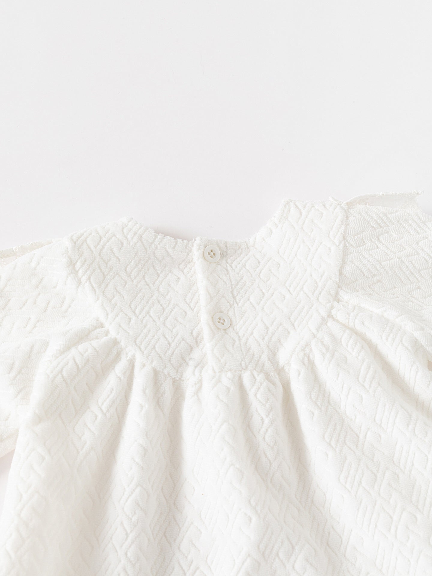 Girls White Self Design A-Line Cotton Dress