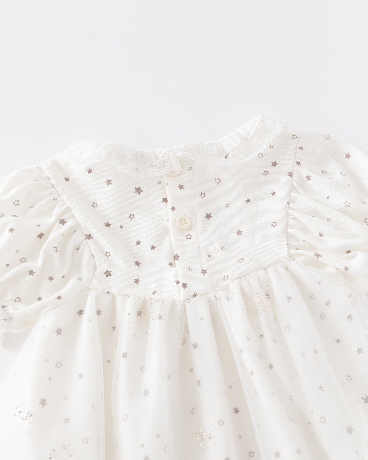 Infant Girls White Conversational Printed A-Line Dress With Attached Bodysuit