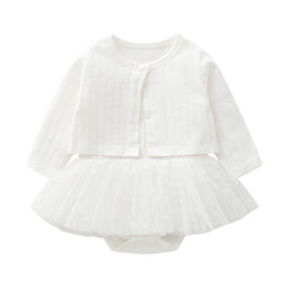 Infant Girls White Striped Long Sleeves Cotton Bodysuit