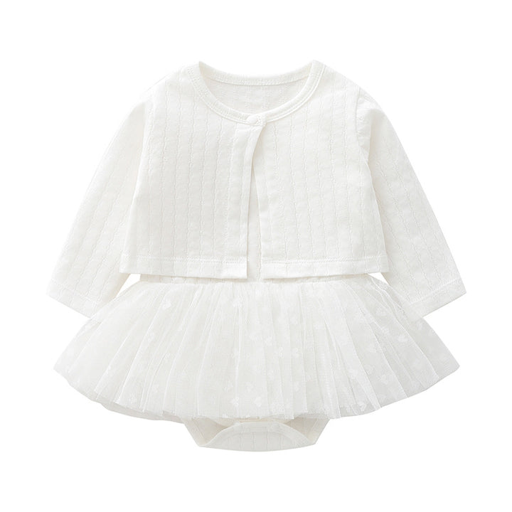 Infant Girls White Striped Long Sleeves Cotton Bodysuit