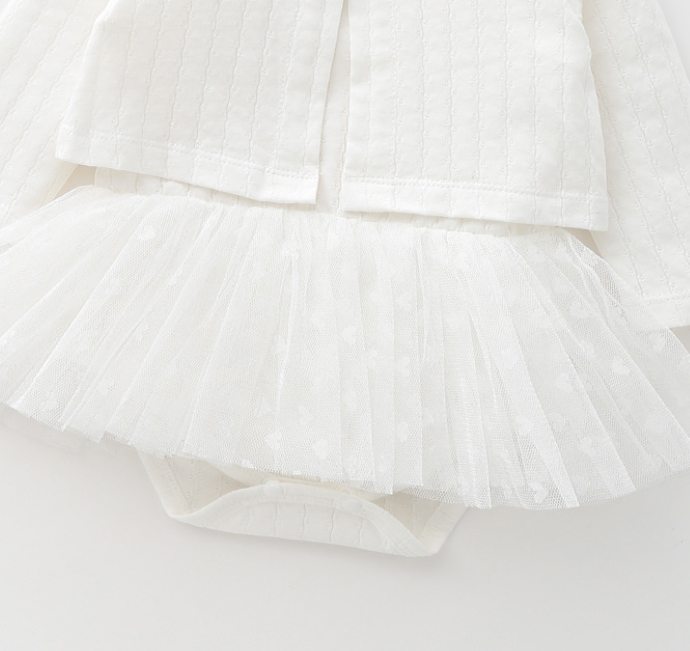 Infant Girls White Striped Long Sleeves Cotton Bodysuit