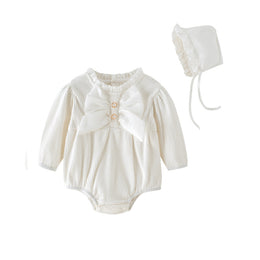 White Infants Girls Cotton Ruffled Cotton Bodysuit With Cap
