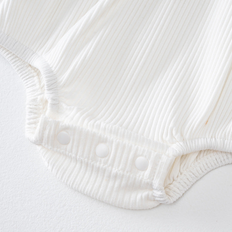White Infants Girls Cotton Ruffled Cotton Bodysuit With Cap