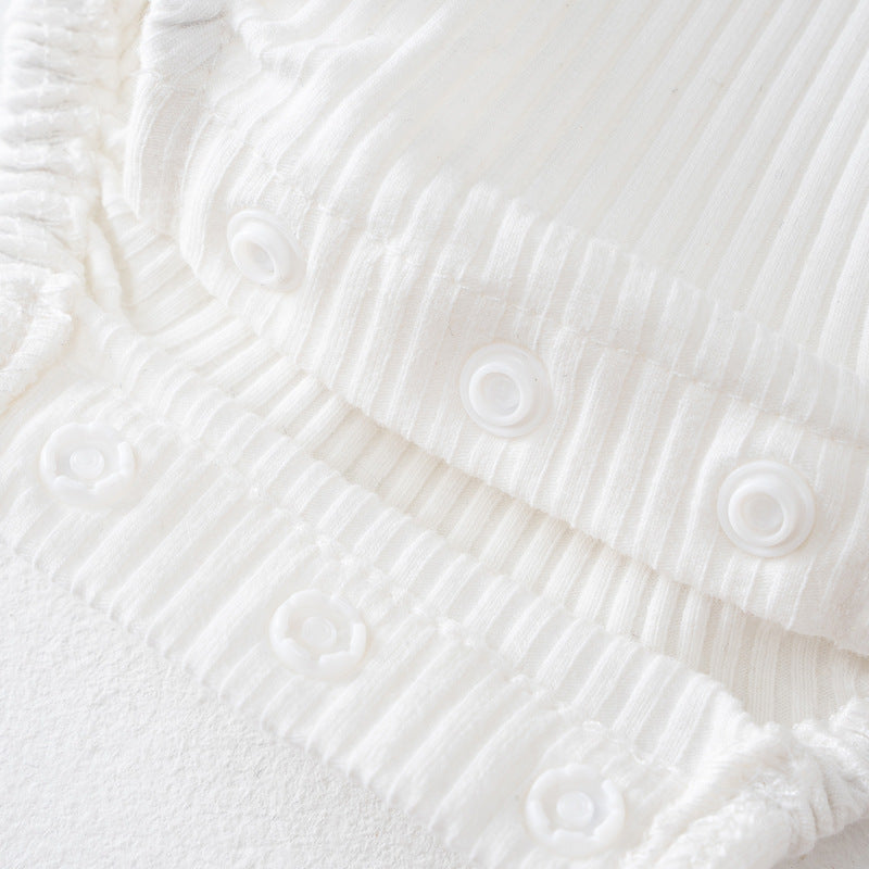 White Infants Girls Cotton Ruffled Cotton Bodysuit With Cap