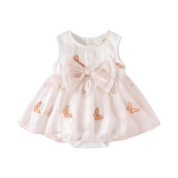 Girls Embroidered Round Neck Sleeveless Regular Bodysuit