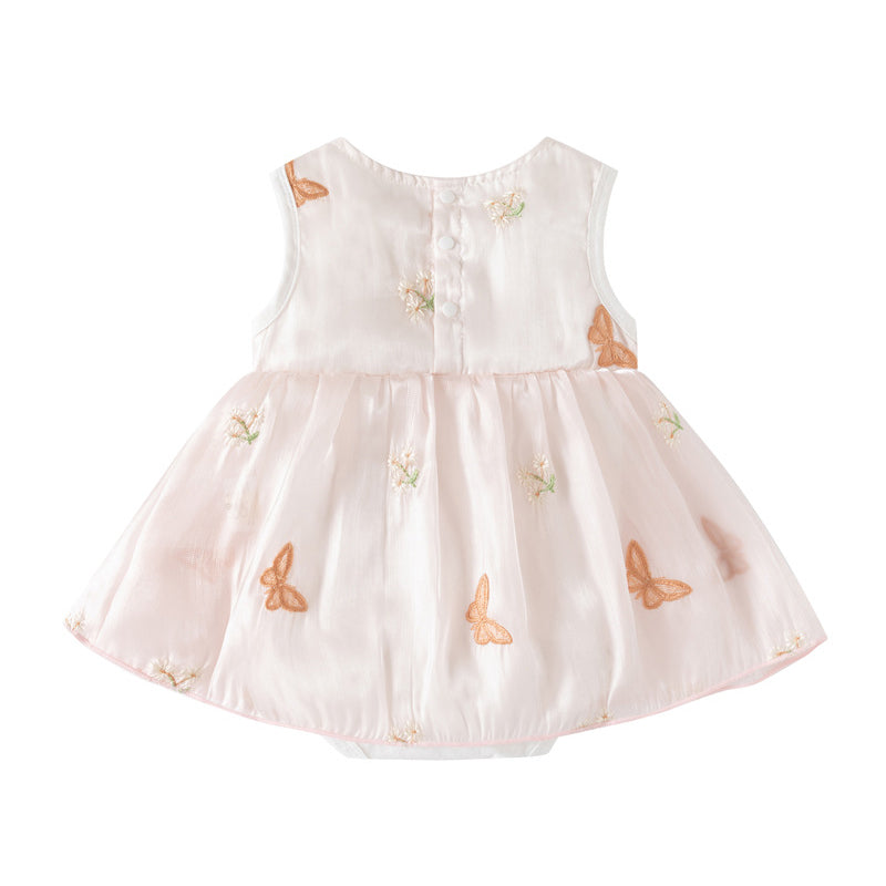Girls Embroidered Round Neck Sleeveless Regular Bodysuit