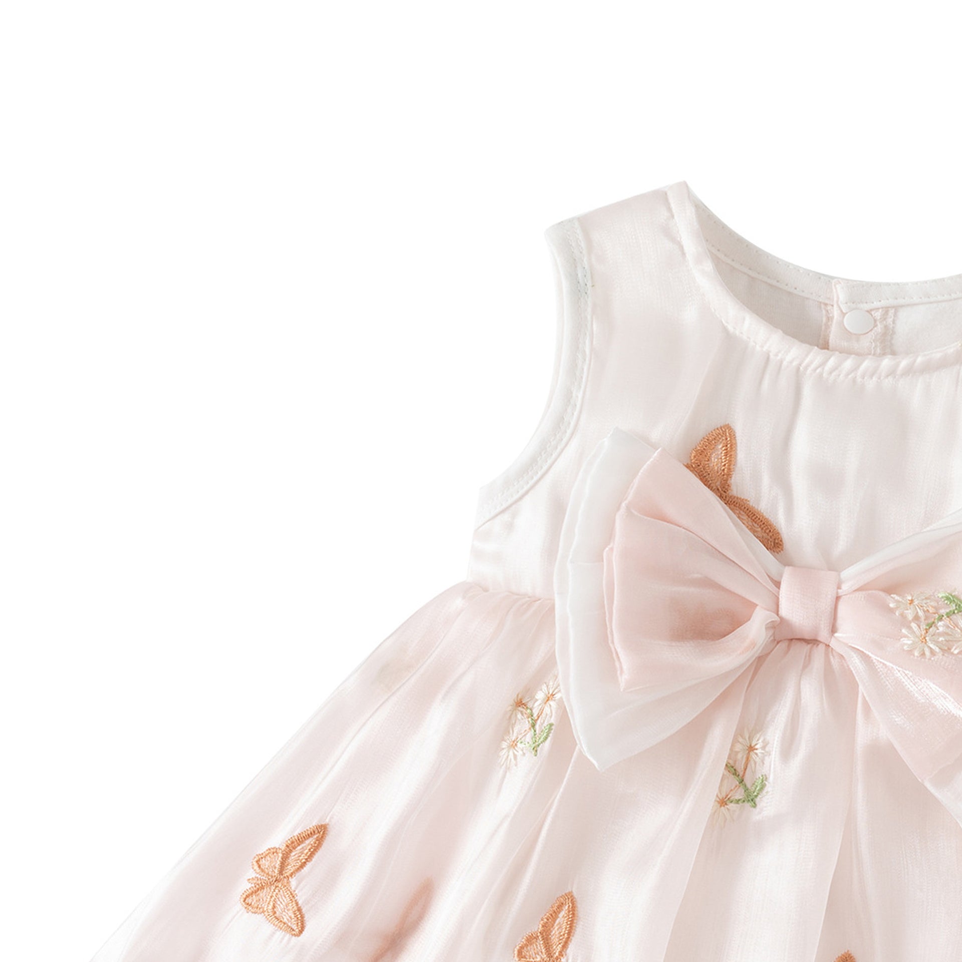 Girls Embroidered Round Neck Sleeveless Regular Bodysuit