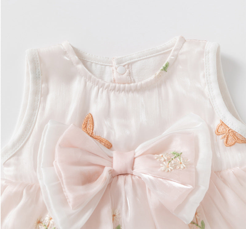 Girls Embroidered Round Neck Sleeveless Regular Bodysuit