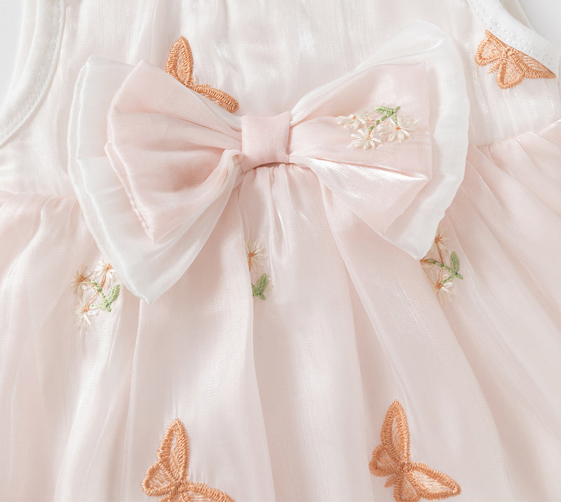 Girls Embroidered Round Neck Sleeveless Regular Bodysuit