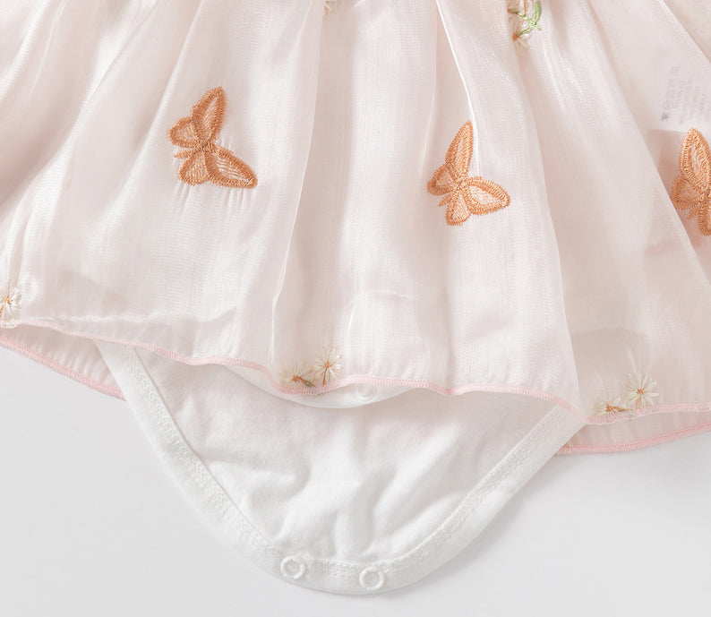 Girls Embroidered Round Neck Sleeveless Regular Bodysuit