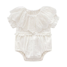 White Infants Girls Ruffles Self Design Cotton Bodysuit