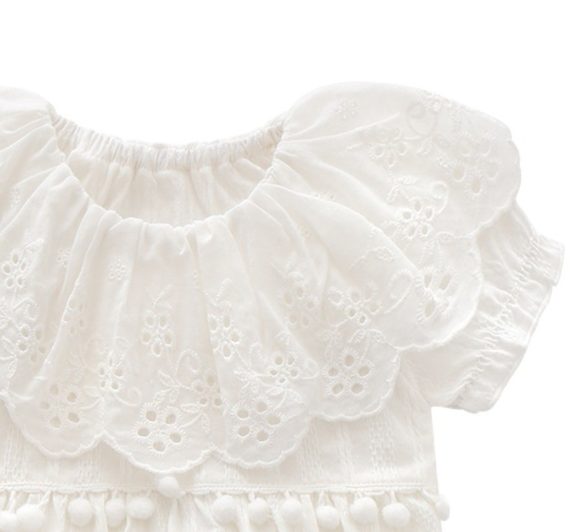 White Infants Girls Ruffles Self Design Cotton Bodysuit