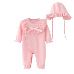 Infant Girls Pink Cotton Rompers