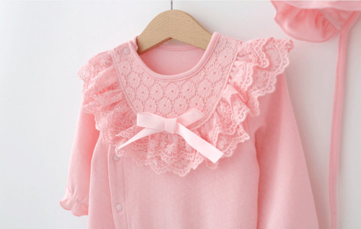 Infant Girls Pink Cotton Rompers