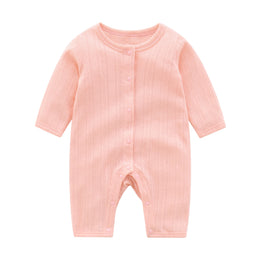 Infant Girls Pink Self Design Cotton Rompers