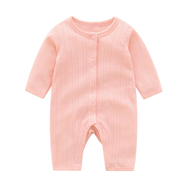 Infant Girls Pink Self Design Cotton Rompers