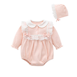 Pink Infant Girls Peter Pan Collar Cotton Bow & Lace Bodysuit