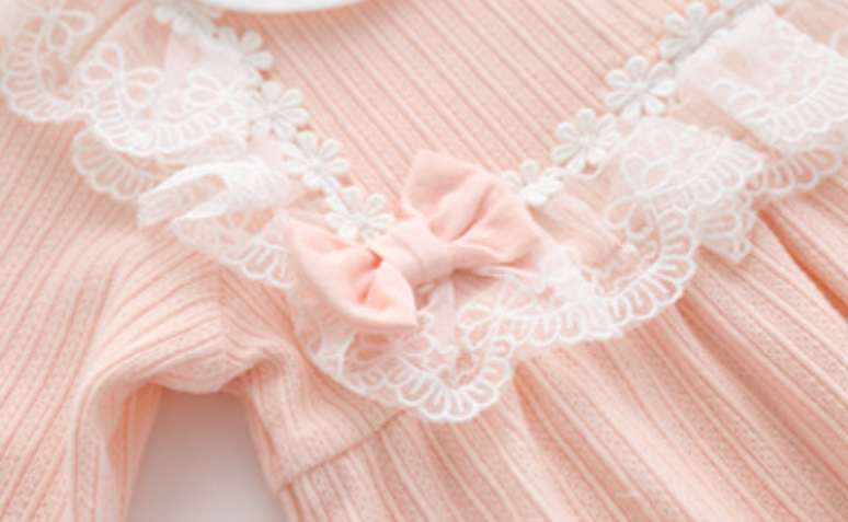 Pink Infant Girls Peter Pan Collar Cotton Bow & Lace Bodysuit