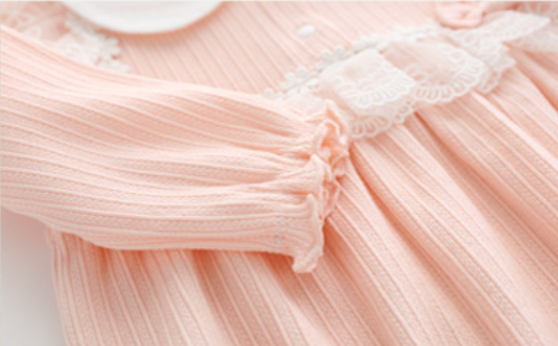 Pink Infant Girls Peter Pan Collar Cotton Bow & Lace Bodysuit