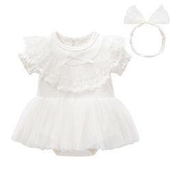 White Infant Girls Cotton Bodysuit & Headband