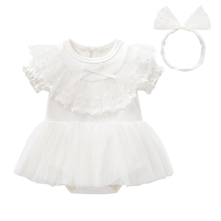 White Infant Girls Cotton Bodysuit & Headband
