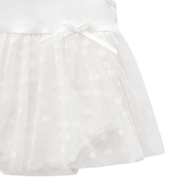 Infant Girls White Self Design Cotton A-Line Dress With Attached Bodysuit