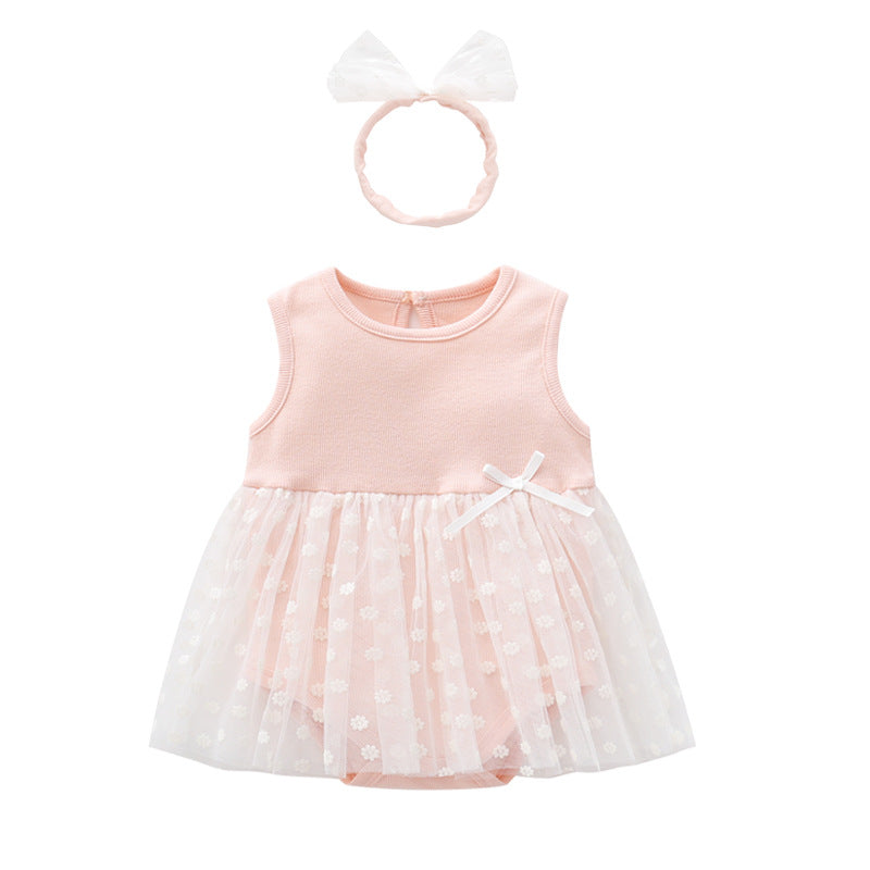 Pink Infant Girls Self Design Cotton Bodysuit With Headband