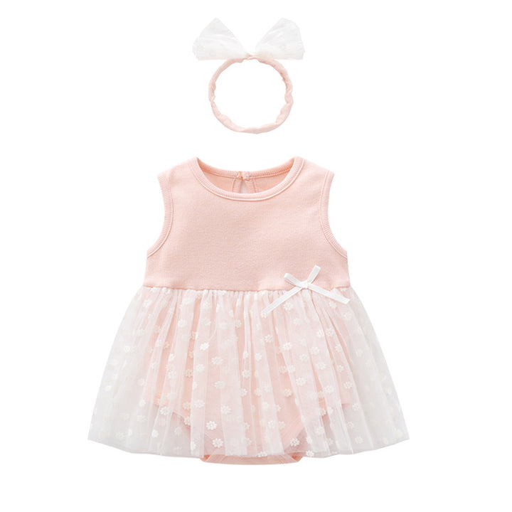 Pink Infant Girls Self Design Cotton Bodysuit With Headband