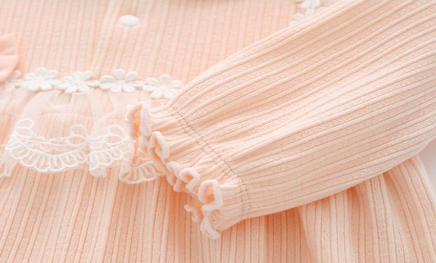 Infant Girls Peach-Coloured Pure Cotton Romper With Bonnet