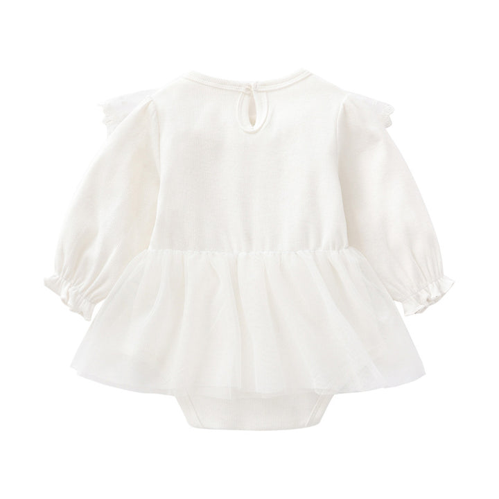 Girls White Self Design Cotton Bodysuit & Headband