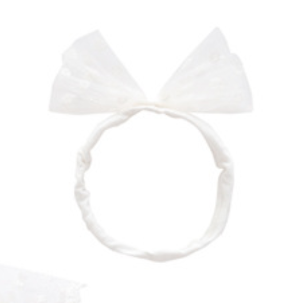 Girls White Self Design Cotton Bodysuit & Headband