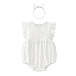 Infant Girls Self Design Flutter Sleeves Cotton Bodysuit With Head Band