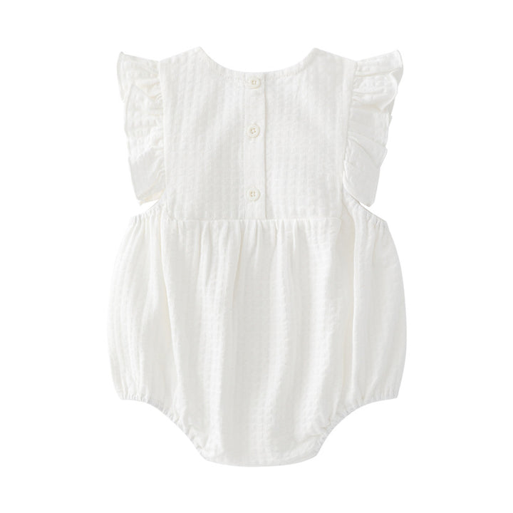 Infant Girls Self Design Flutter Sleeves Cotton Bodysuit With Head Band