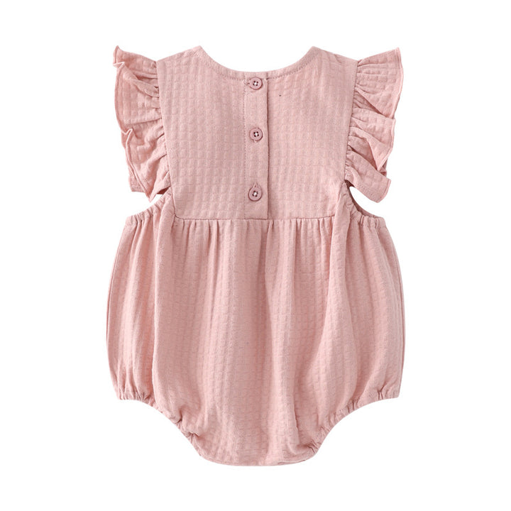 Infants Girls Pink Cotton Rompers With Hairband